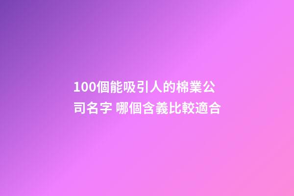 100個能吸引人的棉業公司名字 哪個含義比較適合